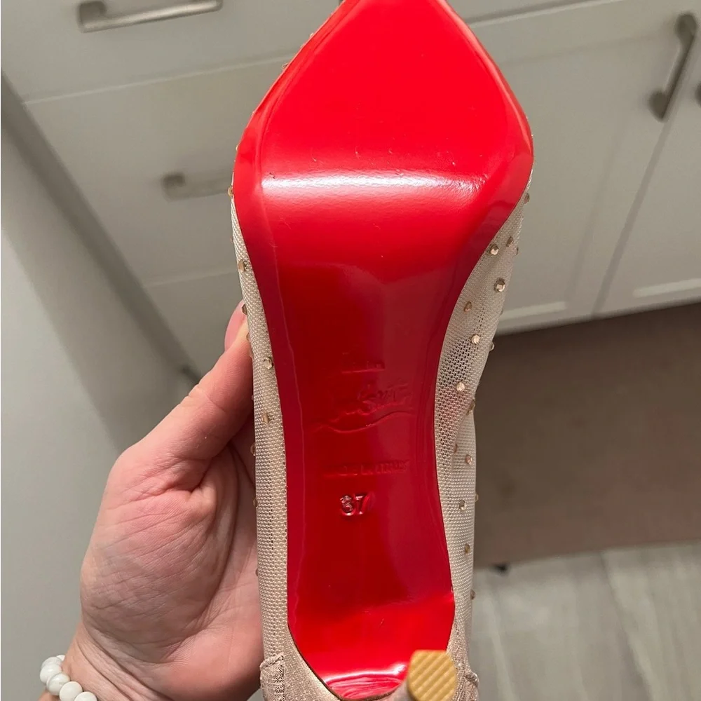 Christian Louboutin Sparkling Gold Heels with Red Soles - Picture 2 of 4